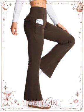 Fleece Lined Flare Leggings High Waist Thermal Yoga Pants with Pockets